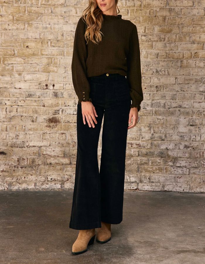 Pantalon large Atlanty noir en velours côtelé – La Petite Étoile