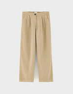 Pantalon Pillow Clay Bellerose beige en popeline coton-lin, taille élastiquée, coupe jambes droites.