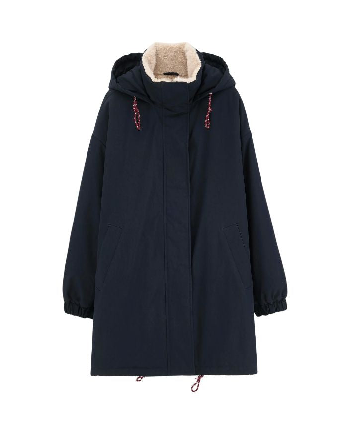 Parka oversize Jade Navy Bellerose à capuche et doublure en fausse fourrure