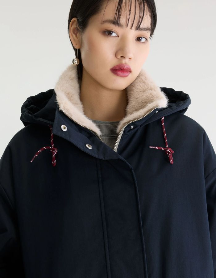 Parka oversize Jade Navy Bellerose à capuche et doublure en fausse fourrure