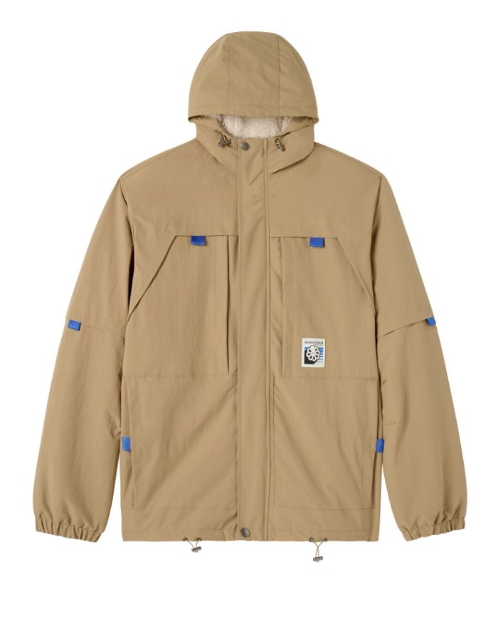 Parka hybride pour homme couleur camel en nylon ripstop résistant avec doublure chaude en sherpa et poches zippées, modèle Jad de la marque Jonsen Island