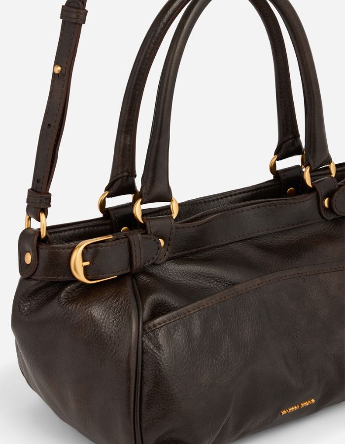 Petit Sac Lune Café en cuir effet vintage Vanessa Bruno