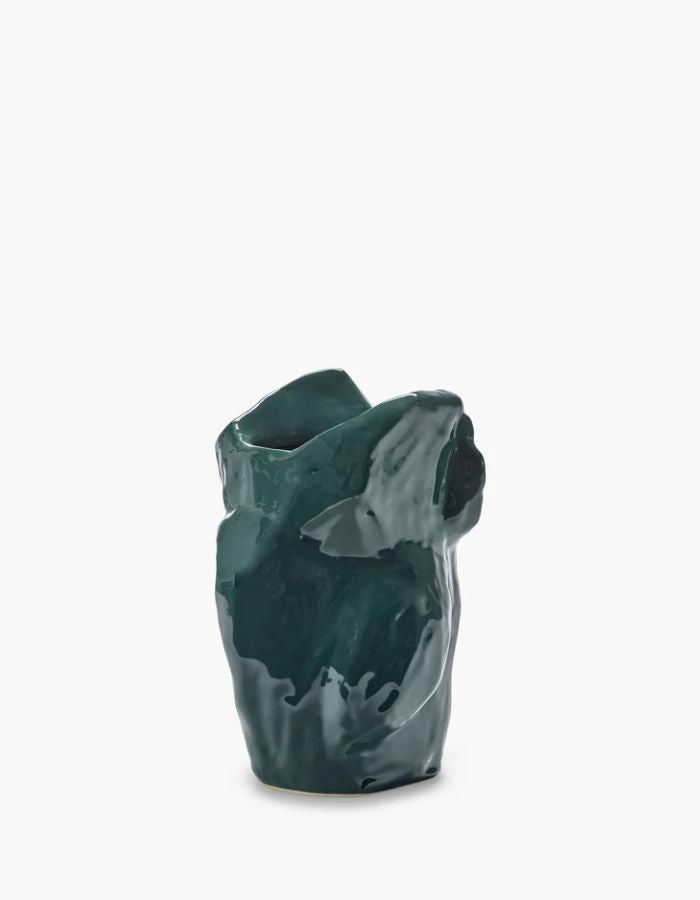 Dos du Vase moyen en céramique vert foncé brillante sculpté en forme de hibou avec motifs peints à la main collection Marni