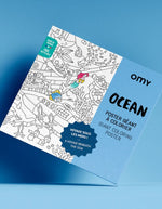 Poster géant OMY Océan à colorier, avec des illustrations détaillées de la vie marine et une sirène.