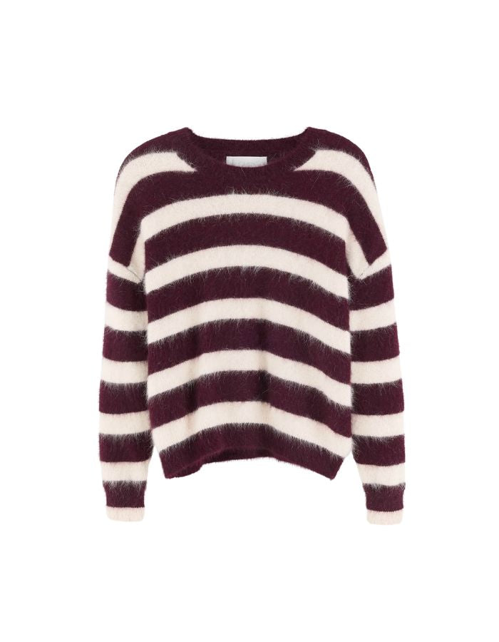Pull oversized Datus Stripe B en angora rayé bordeaux et beige Bellerose
