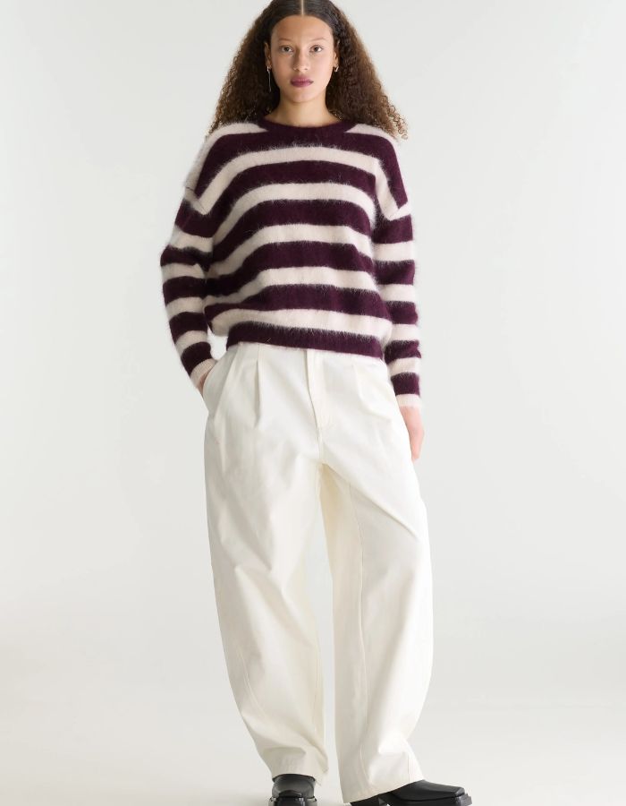 Pull oversized Datus Stripe B en angora rayé bordeaux et beige Bellerose