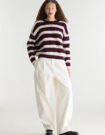Pull oversized Datus Stripe B en angora rayé bordeaux et beige Bellerose