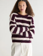 Pull oversized Datus Stripe B en angora rayé bordeaux et beige Bellerose