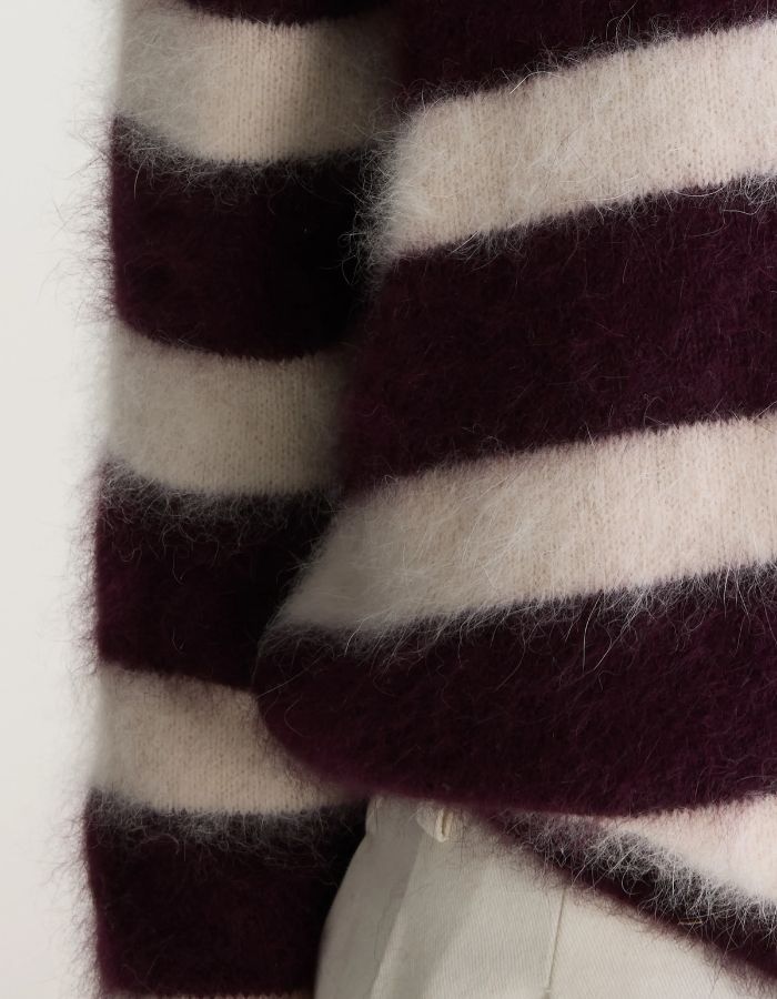 Pull oversized Datus Stripe B en angora rayé bordeaux et beige Bellerose