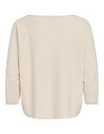 Pull beige col bateau Malu Vila en maille plate, coupe ample, manches 3/4 et épaules tombantes.