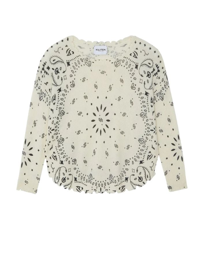 Pull Mela Bandana blanc en cachemire imprimé Kujten