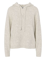 Pull à capuche ajusté pour femme en maille douce beige avec cordons de serrage et manches longues, modèle Malou de la marque PIECES.