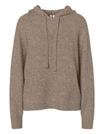 Pull à capuche ajusté pour femme en maille douce couleur taupe avec cordons de serrage et manches longues, modèle Malou de la marque PIECES