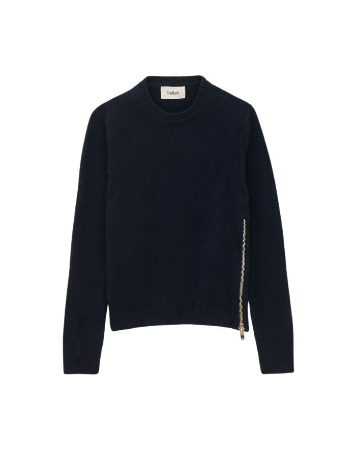 Pull décontracté pour femme en cachemire bleu marine jauge 5 point jersey, modèle Cheyla Pull couleur Marine de la marque ba&sh
