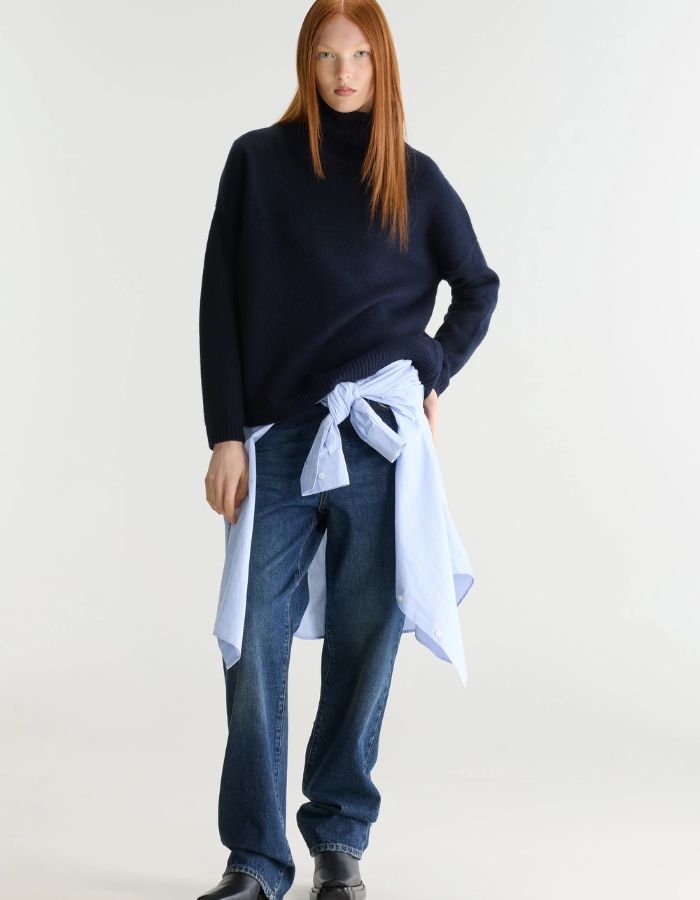Pull Amedo Navy bleu marine à col cheminée pour femme Bellerose