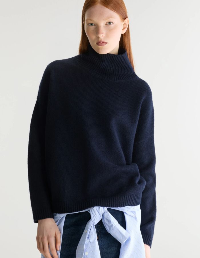 Pull Amedo Navy bleu marine à col cheminée pour femme Bellerose