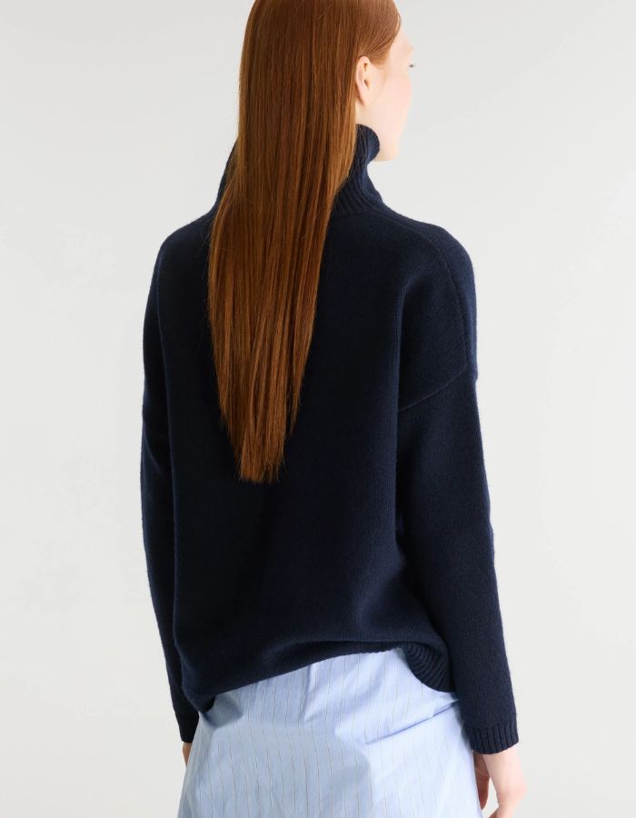 Pull Amedo Navy bleu marine à col cheminée pour femme Bellerose