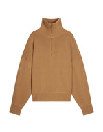 Pull ample pour femme en maille coton et laine mérinos couleur beige ficelle avec col montant zippé demi-zip, modèle Pull Honorat couleur Ficelle de la marque Vanessa Bruno.