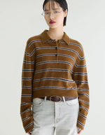 Pull femme Dussyr Stripe E camel rayé bleu marine et écru Bellerose