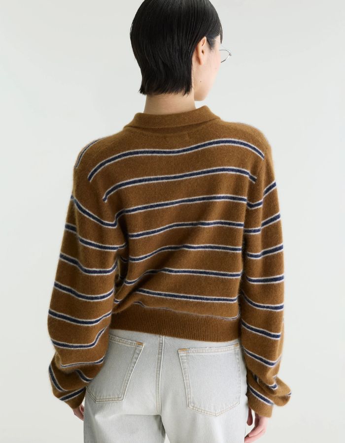 Pull femme Dussyr Stripe E camel rayé bleu marine et écru Bellerose