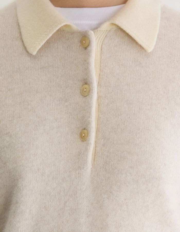 Pull Dusto Oyster gris beige à col polo pour femme Bellerose