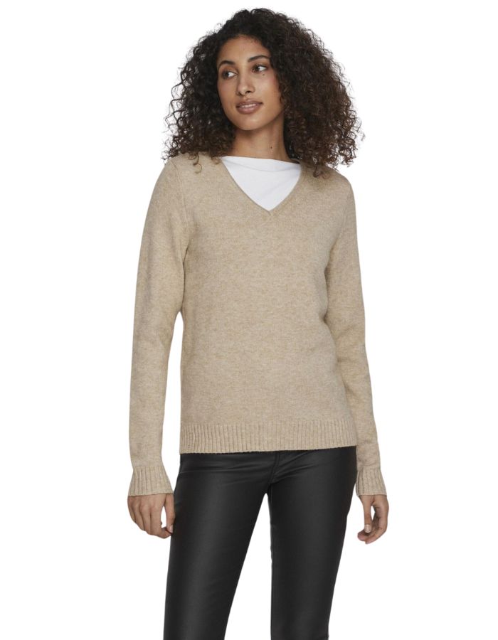 trinity-pull-col-v-maille-beige-vila