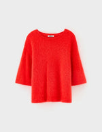 Pull Dime Angora Salsa Bellerose rouge intense, maille angora duveteuse, col rond, manches coude, coupe relaxed.