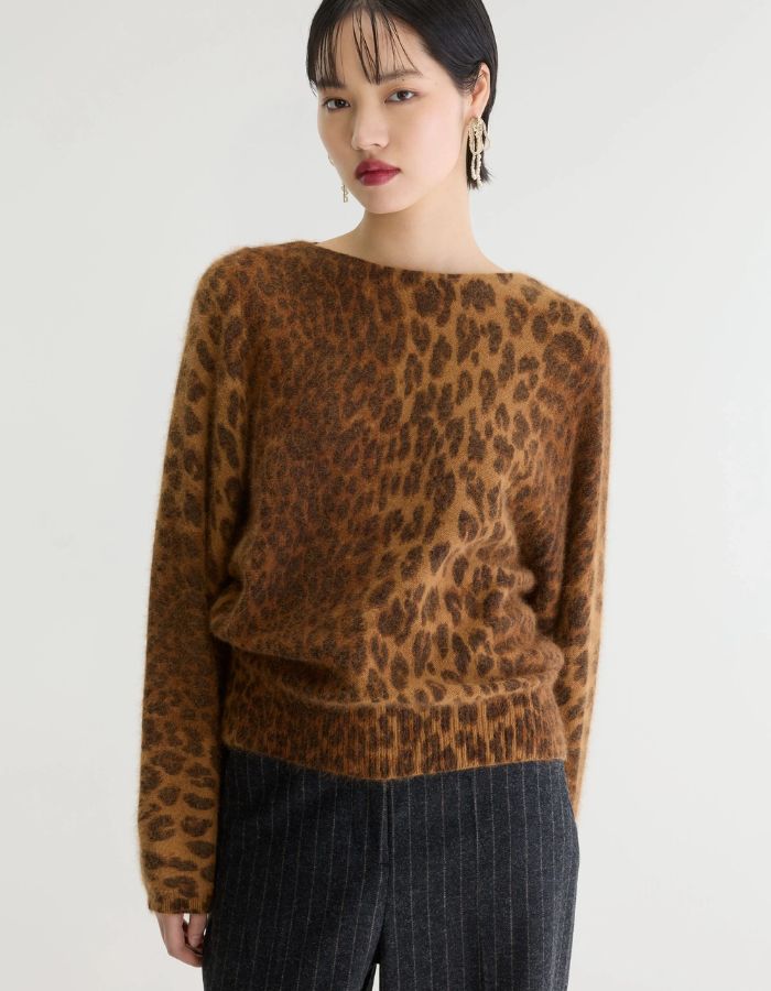 Pull Dioal Combo A Bellerose en maille léopard camel et marron