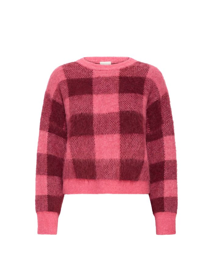 Pull Elena Fruit Dove à carreaux bordeaux – ICHI