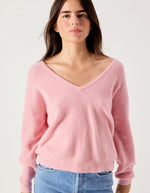 Pull Col V Ample Damsville Tendresse Chiné Rose American Vintage 