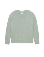Pull oversize col rond pour femme 100% cachemire 4 fils vert avoine, modèle Amelie de la marque Kujten.