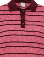 Pull polo Ihsage rose rayé bordeaux ICHI