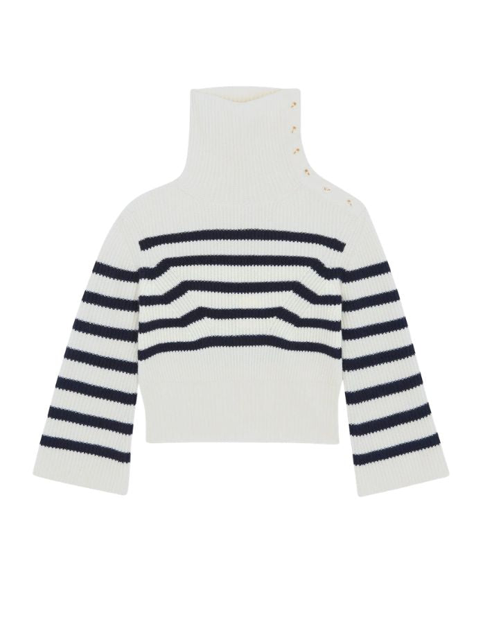 Pull Vale blanc à rayures bleu marine Kujten
