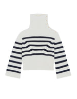 Pull Vale blanc à rayures bleu marine Kujten