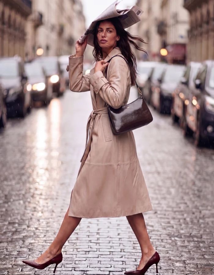 Silhouette avec le Sac porté épaule pour femme en cuir de vachette vernis bordeaux, modèle Sam de la marque LOXWOOD. Présente une forme compacte zippée sur le dessus et une anse réglable.