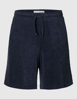 Short marine en éponge doux, taille mi-haute avec cordon de serrage et coupe ample.