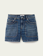 Short Zevy Bluejeans ba&sh en coton biologique, coupe droite, doubles poches avant et grandes poches plaquées.
