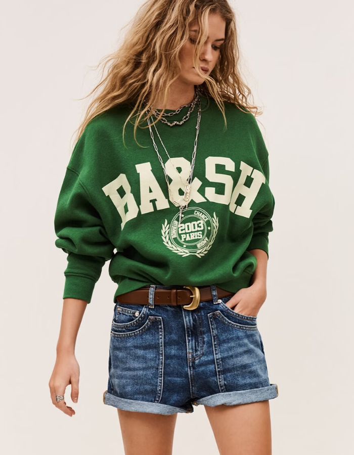 Short Zevy Bluejeans ba&sh en coton biologique, avec doubles poches avant et revers.