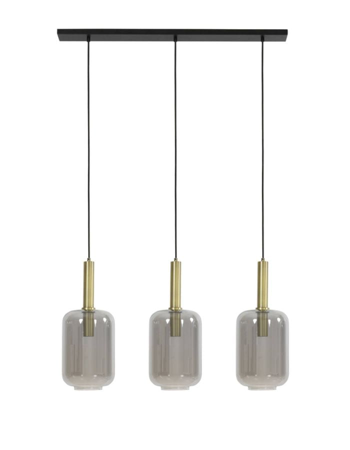 Suspension 3 lampes Bronze Antique Verre Fumé