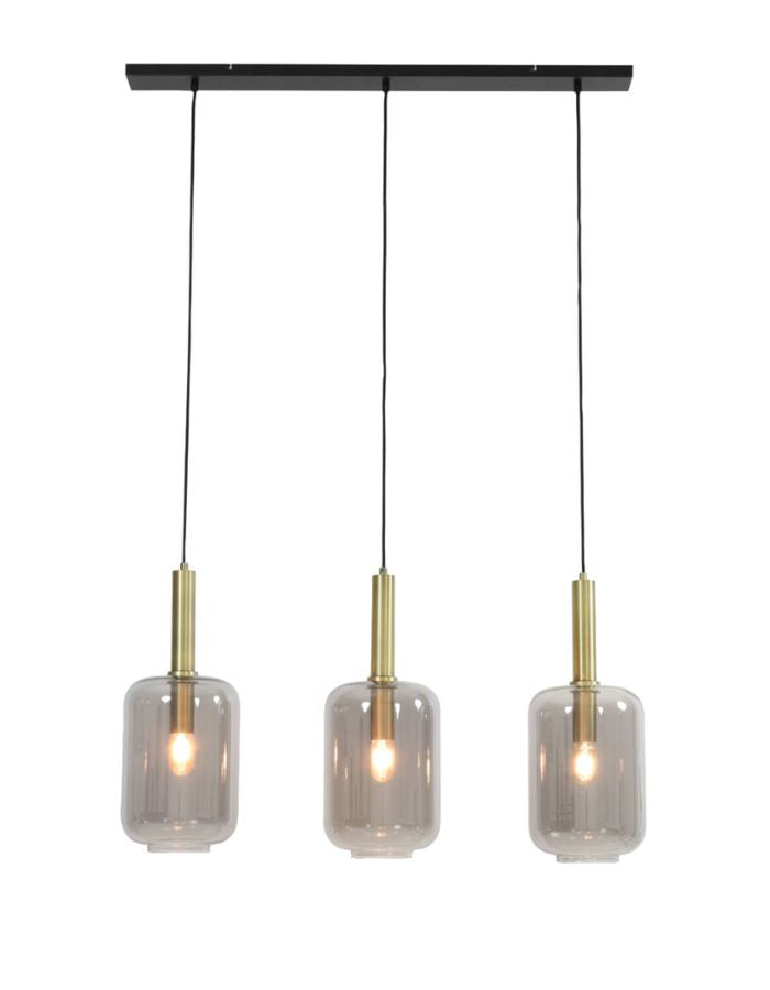 Suspension 3 lampes Bronze Antique Verre Fumé
