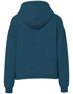 Dos du Sweatshirt à capuche uni pour femme modèle Chilli de la marque Pieces. Coupe droite de couleur bleu marine très foncé et profond Reflecting Pond, doté d'une capuche et de manches longues