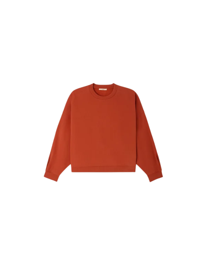 Sweatshirt ample pour femme en molleton pur coton orange brûlé avec col rond et détail de pli aux poignets, modèle Sweat Inea couleur Red Muse de la marque Sessùn