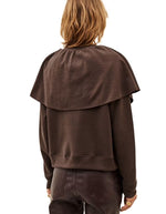 Dos du Sweatshirt marron pour femme avec cape à légers godets, col ras du cou et manches raglan, modèle Dehina de la marque ba&sh.