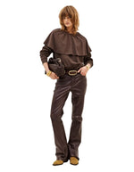 Sweatshirt marron pour femme avec cape à légers godets, col ras du cou et manches raglan, modèle Dehina de la marque ba&sh.