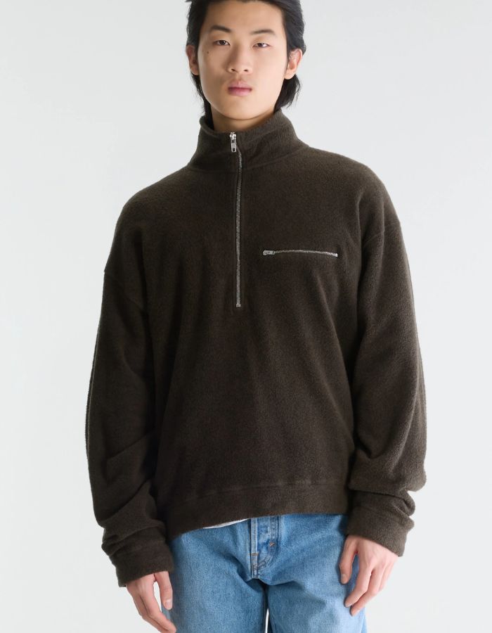Sweatshirt homme Maber Dark Brown à col zippé Bellerose