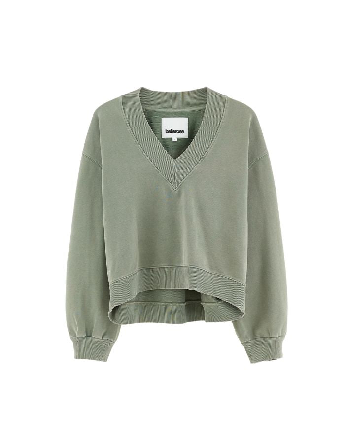 Sweatshirt court Sula Thyme vert thym à col V pour femme Bellerose