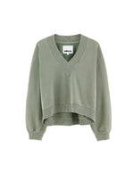 Sweatshirt court Sula Thyme vert thym à col V pour femme Bellerose