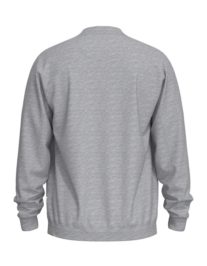 Dos du Sweatshirt col rond pour homme en coton biologique gris clair chiné Light Grey Melange, modèle Relaxluke de la marque SELECTED HOMME. Présente une coupe droite avec finition en bord-côte au col, aux poignets et à la taille