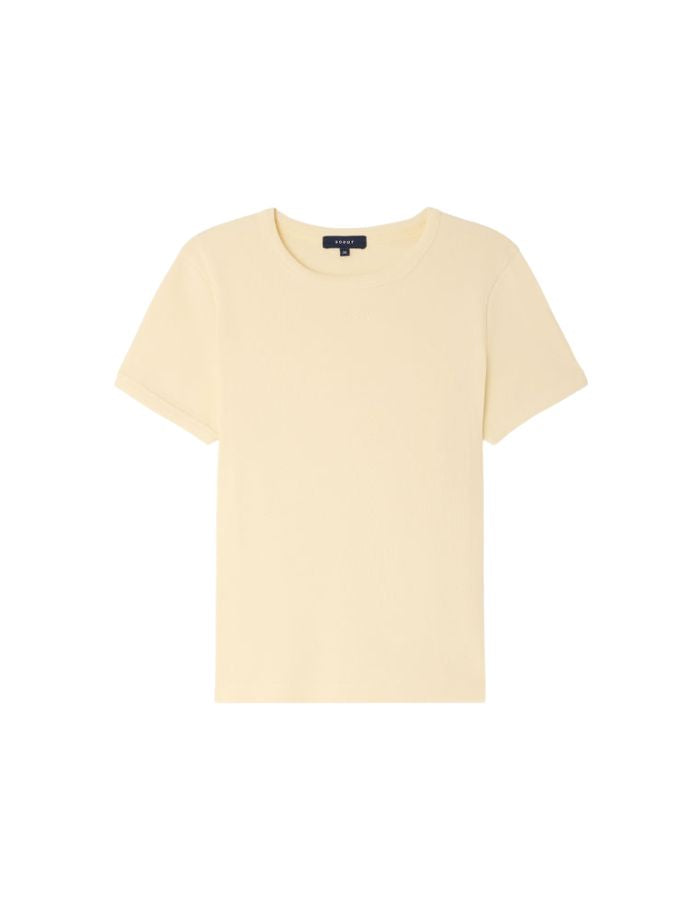 Tee-shirt Aristide jaune pâle en coton biologique, coupe étroite, col rond, manches courtes, logo Sœur brodé.