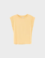 T-shirt Vruno Sunlight Bellerose jaune moutarde clair en jersey de coton, coupe classique, col rond, bords côtelés.